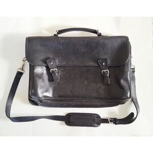 Pickett By Tusting London Vintage Black Leather Briefcase Laptop Messenger Bag